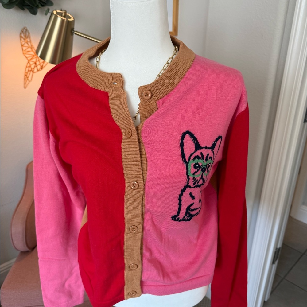 Colorful Dog Embroidered Cardigan